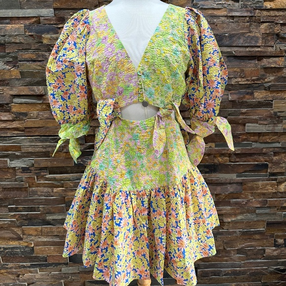 ALÉMAIS Women's Daisy Spliced Mini Dress in Multi Color - Picture 7 of 12